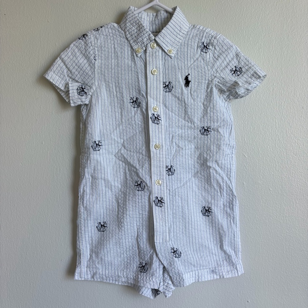 Ralph Lauren Men's White and Black Patterned Shirt